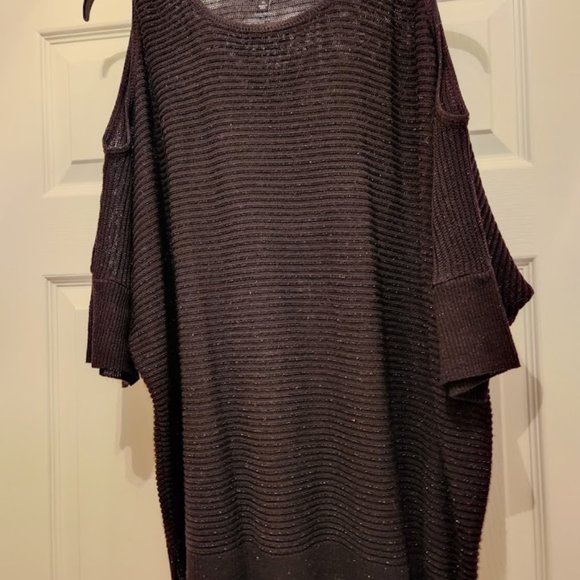 Black cold shoulder short sleeved sweater with sparkles - Picture 1 of 5